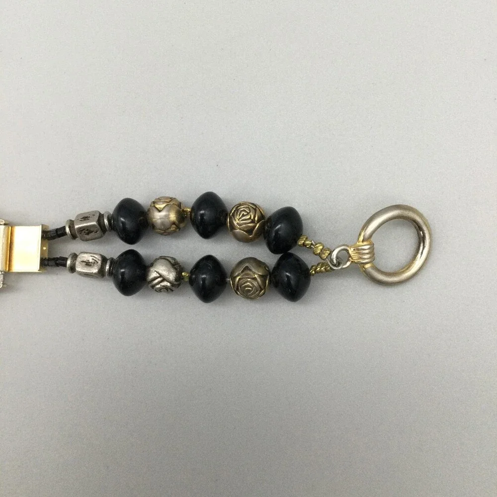 Express Womens Watch 27mm GMOP Abalone Black Bead Bracelet New Battery 8